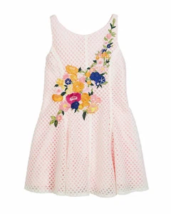 Zoe Girls White Lattice Dress With Pink Lining and Floral Applique Size 8 - Picture 1 of 2
