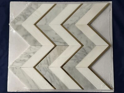 S62 White/Grey/Gold Marble Stone Mosaic Tile Kitchen Bathroom Polished - Image 1 of 4