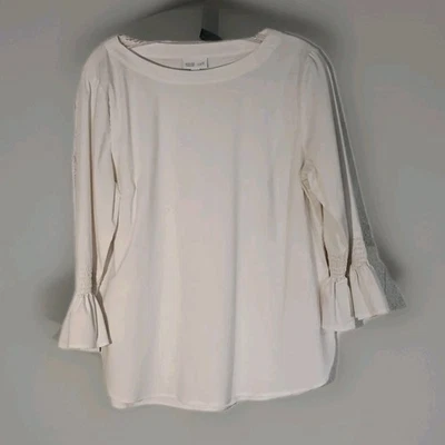 J.Jill White Shirt Collection Pullover White  Bell Sleeves Slits Size Medium  - Image 1 of 4