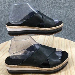 Timberland Sandals Womens 8 Santorini Sun 2 Slide Black Leather Crisscross Wedge - Picture 1 of 18