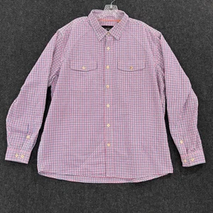 Orvis Shirt Mens XL Red Blue Plaid Seersucker Roll Up Sleeve Button Down Pockets - Picture 1 of 10