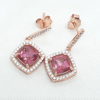 World Class 5.10ctw Pink Topaz & White Sapphire 14K Rose Gold 925 Earrings - Image 1 of 4