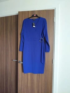 New Dorothy Perkins Size 14 Smart Stretchy wrap Purple/Blue Workwear Dress - Picture 1 of 3