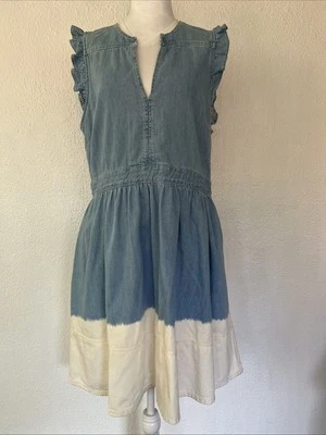 Vestido de mezclilla Kate Spade teñido en inmersión talla 12 cuello en V parte inferior en capas 2 bolsillos Foto 1 de 4