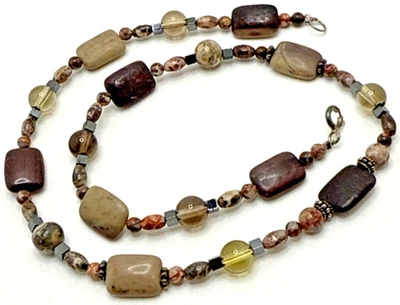 Collar gargantilla con cuentas de piedra de jaspe broche de plata de ley 17" Foto 1 de 4