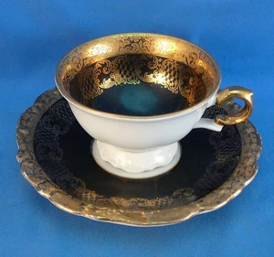 Vintage Bareuther Bavaria Demitasse Porzellan Tasse & Untertasse Schwarz & Gold, #241 - Bild 1 von 3