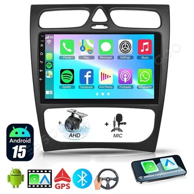 For MERCEDES BENZ Class W203 W209 9" Android 15 Car GPS Stereo Radio CarPlay AHD Foto 1 de 4