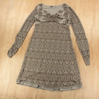 Vestido midi ATHLETA cuello en V manga larga estampado batik jersey entallado y acampanado talla XS Foto 1 de 4