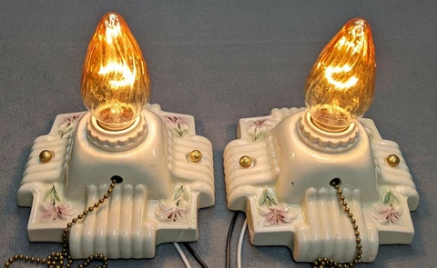 PORCELIER Single Bulb Porcelain Ceiling Light - Art Deco & MCM,  Restored Cover