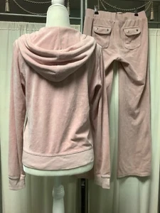 Juicy Couture hellrosa Velour Hose 30 x 32 SP Reißverschluss Hoodie M Trainingsanzug - Bild 1 von 14