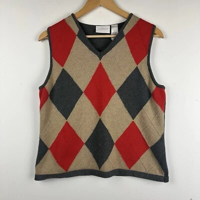 Vtg Liz Claiborne LizSport Sweater Vest Argyle Preppy Academia 90s Grandpa PM - Image 1 of 4