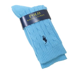 Ralph Lauren Polo Pony Damen Stiefelsocken 87% Baumwolle Pullover Strick Zopfmuster Türkis - Bild 1 von 1