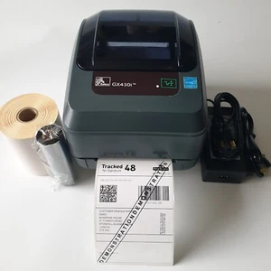 Cinta de impresora de etiquetas de red de transferencia térmica directa Zebra GX430t 300 ppp 787 - Imagen 1 de 4