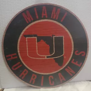 Miami Hurricanes 12" Circle with State Wood Sign - NCAA - Picture 1 of 1