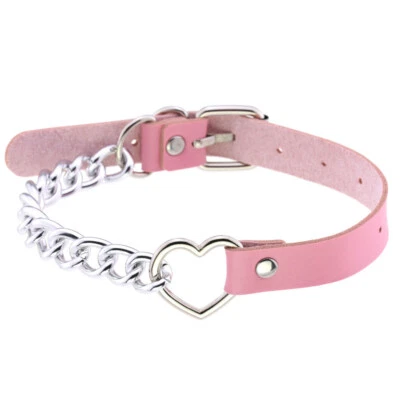 Colar Gargantilha de Couro Corrente Formato de Coração Moda Punk para Meninas - Imagem 1 de 4