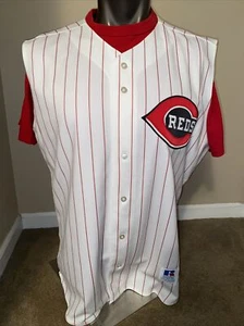 Cincinnati Reds Vintage Russell Athletic Authentic Home Vest Jersey 48 & Shirt L - Picture 1 of 15