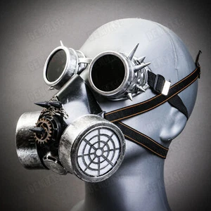 Silver Steampunk Burning Man Spike Goggle Spike Gas Mask Halloween Costume - Picture 1 of 4