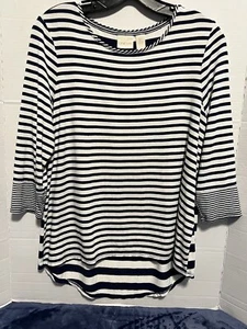 Chico's Top Pomeriggio Donna 1P (PM)3/4 SL Striscia Blu Bianco Orlo Alto/Basso - Foto 1 di 22