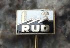 Vintage RUD Rozinka Uranium Mines Atom Crossed Hammers Logo Mining Pin Badge