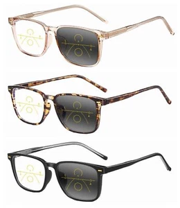 Near Far Multifocal Unisex Acetate Square Transition Photochromic Reading Glass - Picture 1 of 22