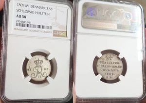 ** NGC ** SCHLESWIG-HOLSTEIN 2.5 sch. ** 1809 ** AU58 ** RAINBOW **CV $400+ **n6 - Picture 1 of 3