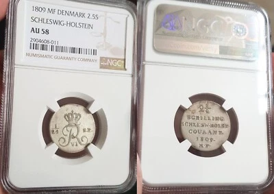 ** NGC ** SCHLESWIG-HOLSTEIN 2.5 sch. ** 1809 ** AU58 ** RAINBOW **CV $400+ **n6 - Image 1 of 3