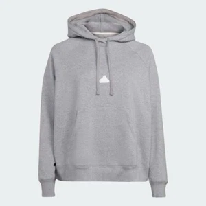 Adidas Sudadera Para Mujer 1X Gris HTR Gran Tamaño Suéter con Capucha Logo Elevado Nuevo - Imagen 1 de 12