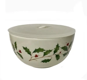 Lenox Holiday Dimensions Freezer to Oven Serving Bowl w/ Lid Holly Pattern 6.25” - Picture 1 of 7
