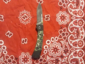BUCK OF THE MONTH, MARCH 112 Pro S35VN BLACK BLADE,TOXIC GREEN CAMO FIBER SCALES - Picture 1 of 6