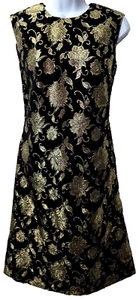 Nelly de Grab Mod Shift Dress 10 MCM Gold Lame Black Floral USA Union Vintage - Picture 1 of 10