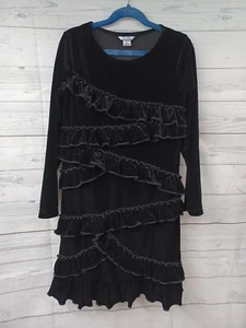 Hartstrings Velvet Ruffle Dress Black Girls Long Sleeve Sz 8 - Picture 1 of 8