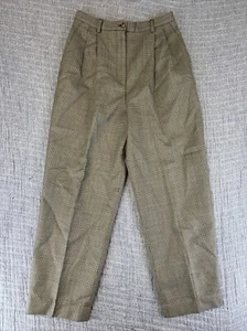 Rafaella Womens Dress Pants Size 8 Brown Plaid Pure Wool Trousers Flat Front - Picture 1 of 6