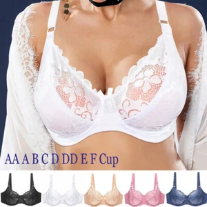 Soft Plus Size Womens Bras Lace Sexy Lingerie Perspective Push Up Bra Underwear - Picture 1 of 48