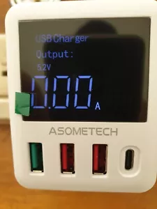 ASOMETECH 40W Caricabatteria da Parete USB Veloce 4 Porte con Display LED QC3.0 PD3.0 USB - Foto 1 di 4