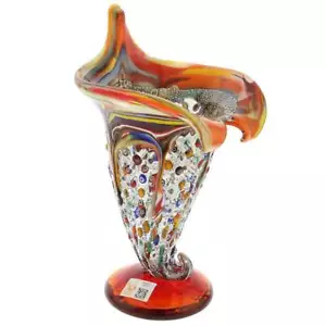 GlassOfVenice Murano Glass Millefiori Horn Of Plenty Vase - Multicolor - Picture 1 of 9