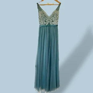 Women Evening Dress Blue Deep V-Neck Tulle Long Dress Party Prom Gown Size 6 - Picture 1 of 12