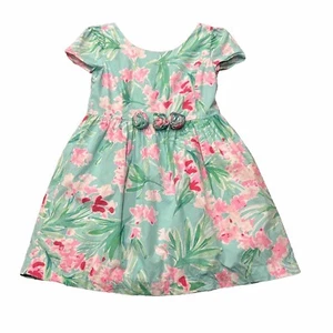 Lilly Pulitzer Dress Girls 14 Momoa Aqua Pink Floral Isn't She Lovely 004222 - Picture 1 of 10