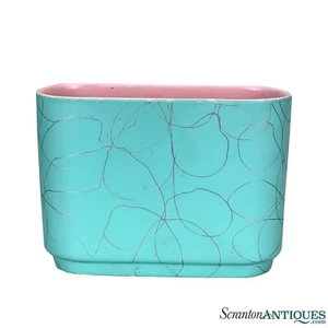 Mid Century Atomic Türkis Keramik Spaghetti Motiv Übertopf Vase - Bild 1 von 10
