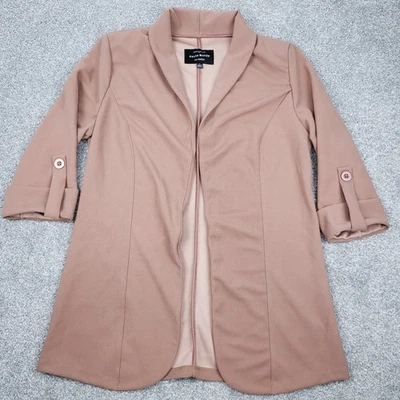 Chaqueta Blazer Haute Monde Mujer Frente Abierto Color Camel Almohadillas para el Hombro Talla Pequeña Foto 1 de 4