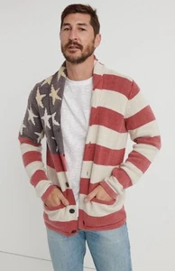 Lucky Brand Men’s Americana Shawl Cardigan Sweater Size L Patriotic USA Flag - Picture 1 of 16