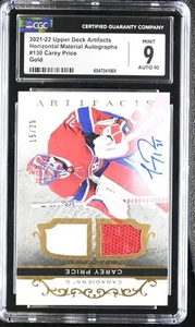 2021-22 UD Artifacts Carey Price #130 Gold Horizontal Material Autographs CGC 9 - Picture 1 of 2