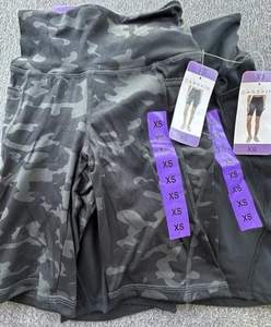 Danskin Bike Shorts Women's X-Small 2 Pack Black Gray Camo Compression New - Picture 1 of 15