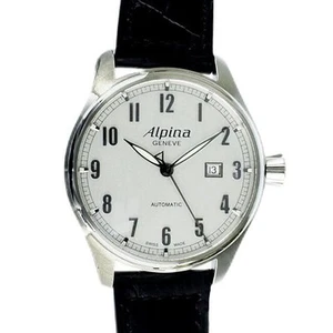 ALPINA AL525X4S6 Automatic Watch 44mm Silver Dial Black Leather Strap Men's - Picture 1 of 4