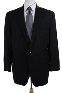 Hickey Freeman Mens Striped Two Button Blazer Jacket Black Size 44 Regular - Picture 1 of 9