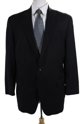 Hickey Freeman Mens Striped Two Button Blazer Jacket Black Size 44 Regular - Image 1 of 4