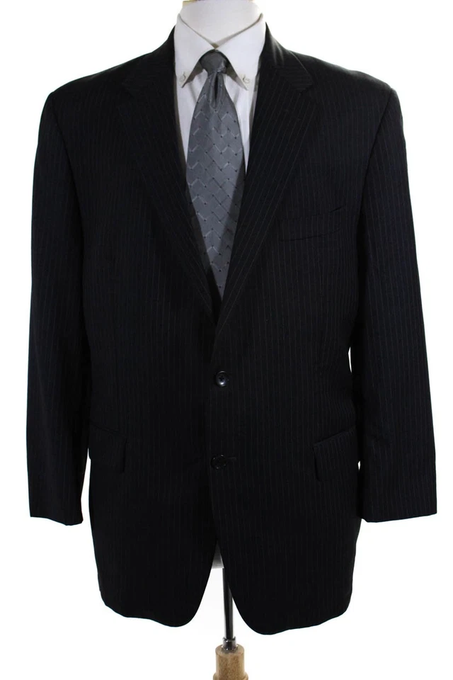 Hickey Freeman Mens Striped Two Button Blazer Jacket Black Size 44 Regular - Image 1 of 4