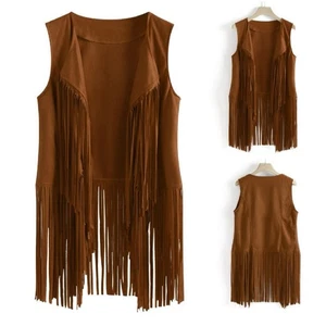 Stylish Buttonless Fringed Vest Coat Women's New Fashion length Waistcoat - Picture 1 of 10