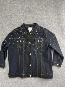 Quacker Factory Jacket Womens Large Studded Pearl Button Western Denim Bling - Picture 1 of 7