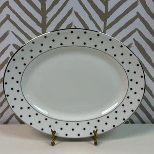 Kate Spade x Lenox Larabee Road Platinum 13" ovale Platte silber gepunktet USA - Bild 1 von 7