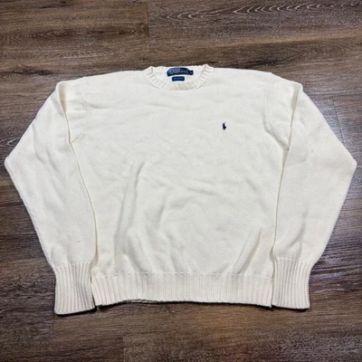 Polo Ralph Lauren Sweater Men's L White Heavyweight Knit Cotton Preppy Casual - Image 1 of 4